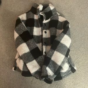 Plaid Fuzzy Button-Up Coat